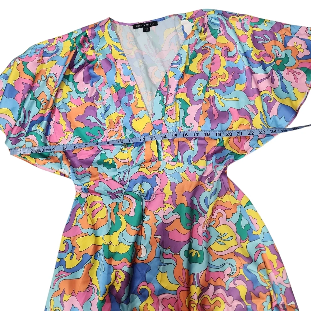 Boston Proper Abstract Sol Print V Neck Colorful Floral Maxi Dress. M - Picture 10 of 14